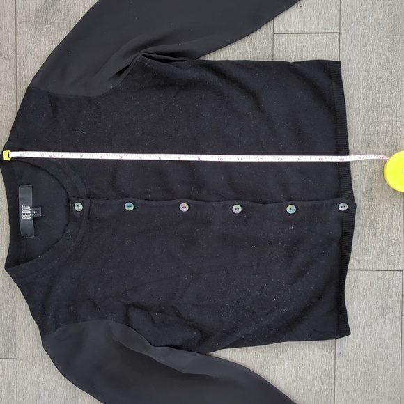 Black cardigan with long Sheer blouse sleeve and nacre Buttons size S - Picture 7 of 8